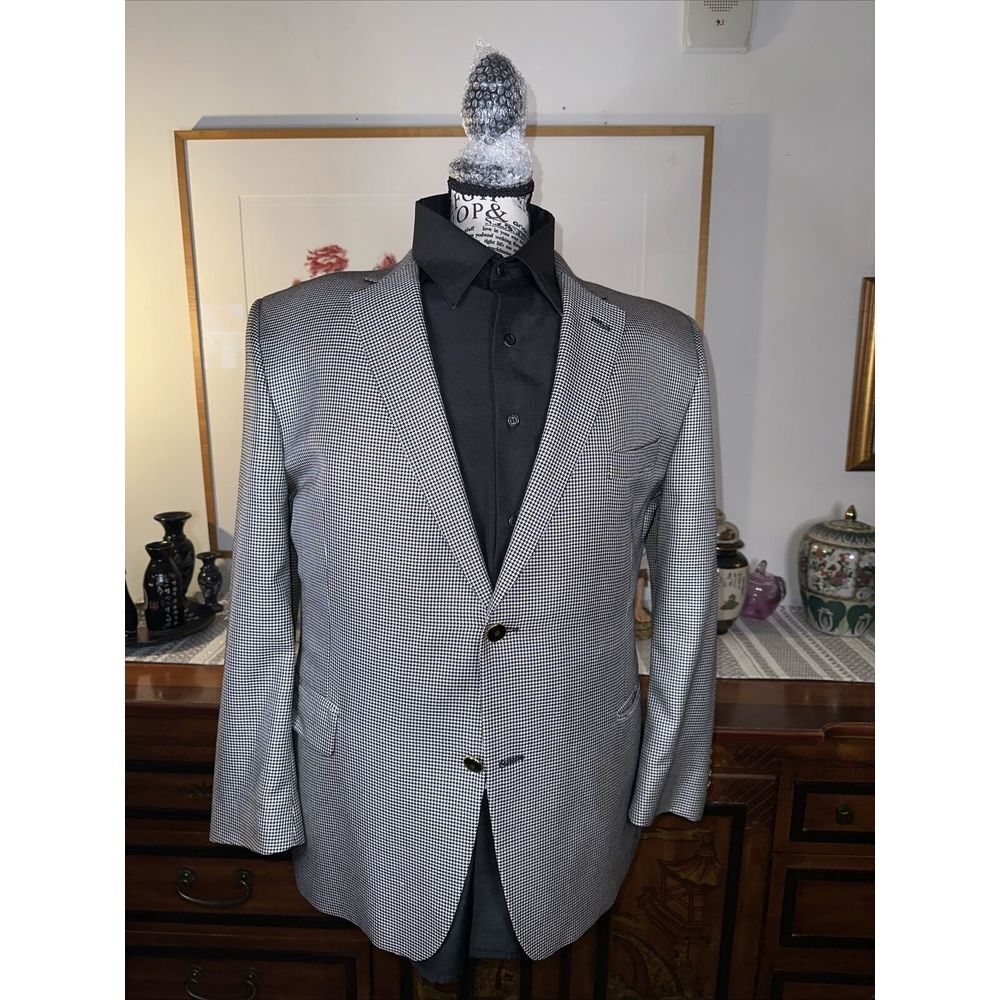 S. Cohen Prestige Sport Coat 46S Houndstooth Silk Cashmere Wool Blend Made~Italy